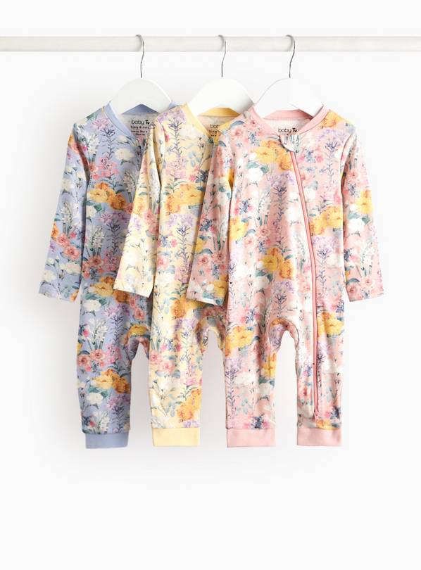 Pastel Floral Printed Zip Sleepsuit 3 Pack  9-12 months